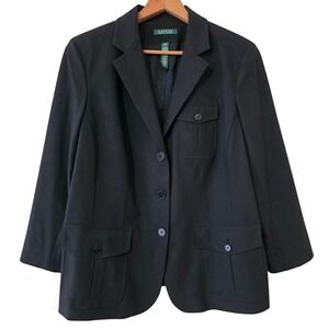 Lauren Ralph Lauren Military Style Blazer Sz 14W Black Preppy Old Money Career